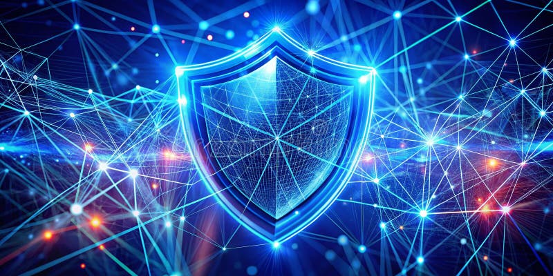 Protecting Digital Realms A Generative AI Visualization of a Cybersecurity Shield Depicting a Network of Binary Code vector illustration