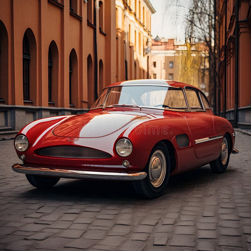 Elegance in Motion - Retro Car - generative ai stock illustration