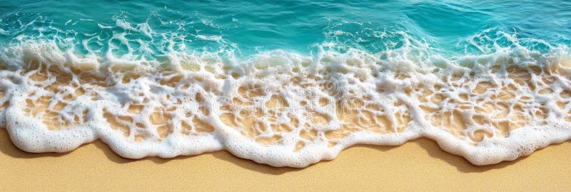 Captivating high-resolution aerial view of serene ocean waves lapping against a sandy shore, showcasing vivid blue water royalty free stock image