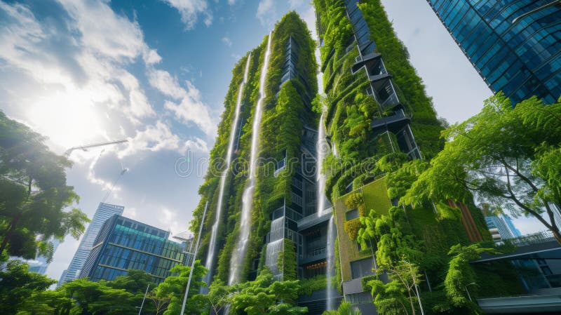 Captivating high-rise buildings transformed into verdant green spaces stand as a testament to innovative urban eco royalty free stock photos