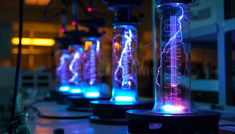 Captivating high voltage electrical discharges in luminescent gas and plasma royalty free stock photo