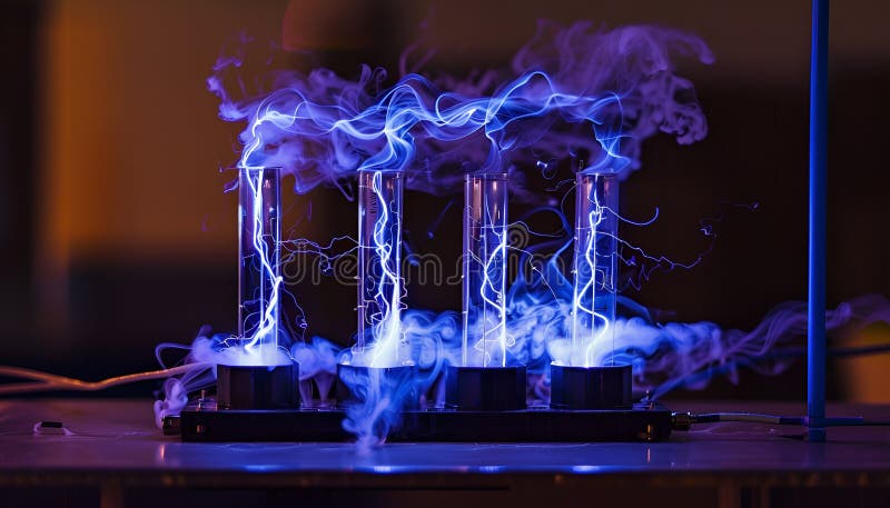 Captivating high voltage electrical discharges in luminescent gas and plasma royalty free stock images