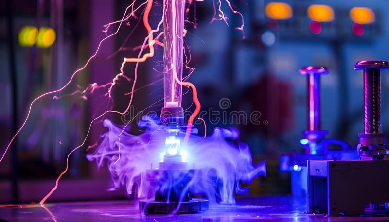 Captivating high voltage electrical discharges in luminescent gas and plasma royalty free stock photo