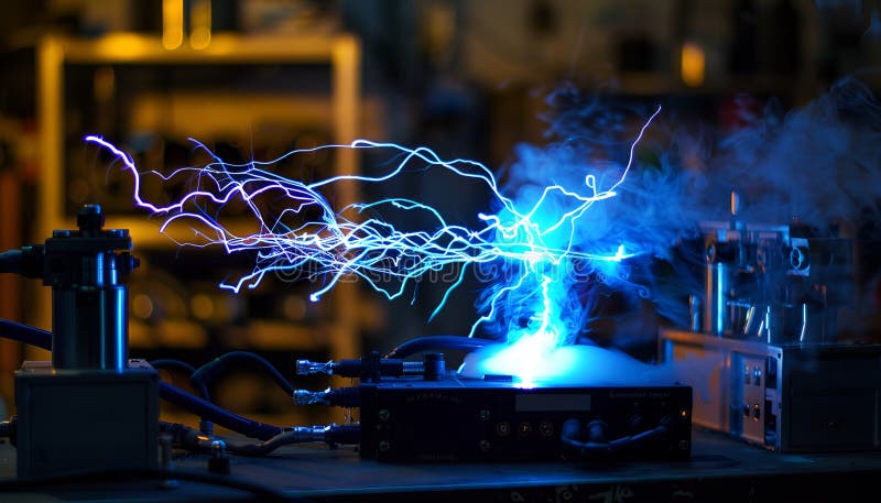Captivating high voltage electrical discharges in luminescent gas and plasma royalty free stock photo