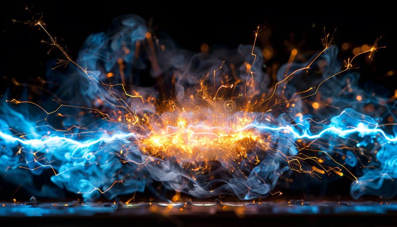 Captivating high voltage electrical discharges in luminescent gas and plasma stock images