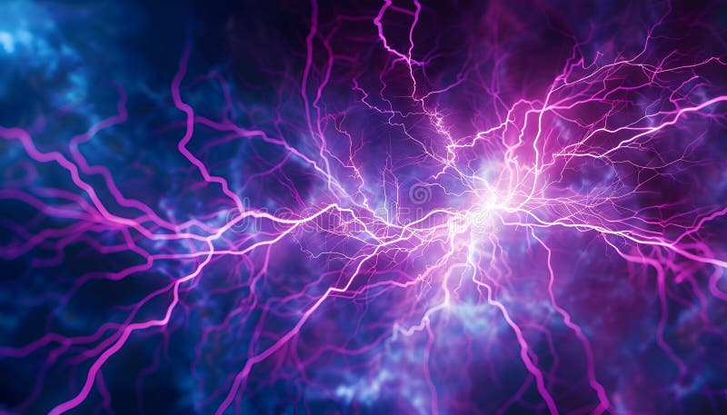 Captivating high voltage electrical discharges in luminescent gas and plasma stock images