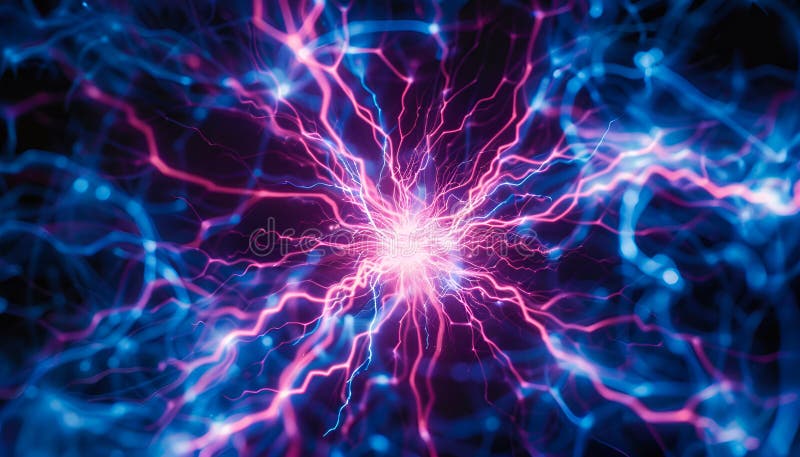 Captivating high voltage electrical discharges in luminescent gas and plasma stock photo