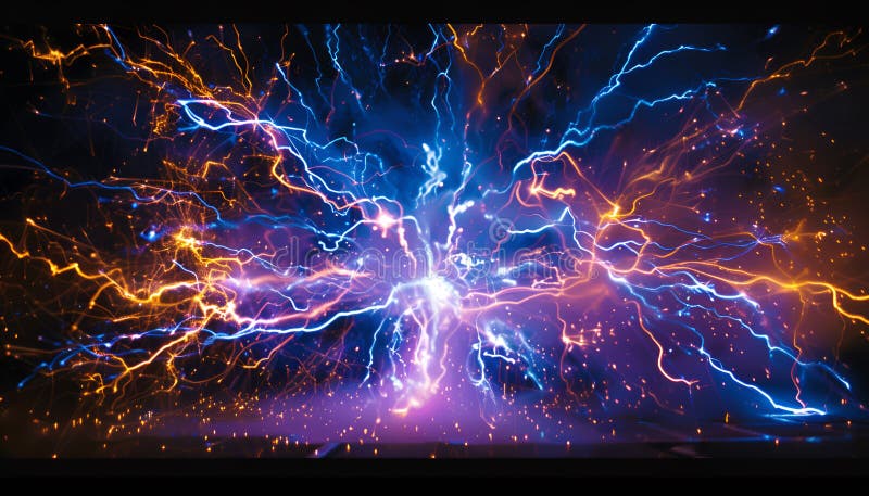 Captivating high voltage electrical discharges in luminescent gas and plasma royalty free stock photo