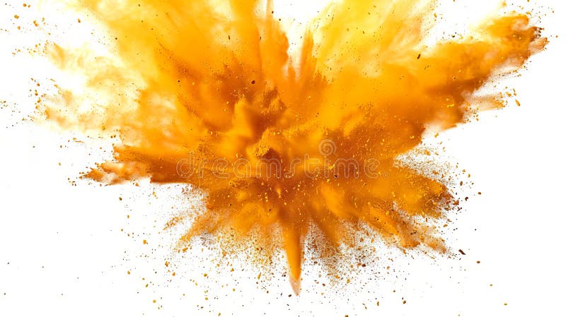 Explozie portocalie strălucitoare cu pulbere capturată în aer, cu culori vibrante și mișcare dinamică. perfect pentru abstract stock photography