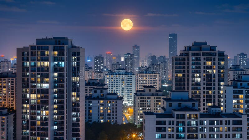 Luminary Metropolis: Moonlit Urban Symphony royalty free illustration