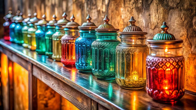 Charming Vintage Glass Jars and Bottles on Display A Decorative Shelf Showcase of Antique Glassware vector illustration