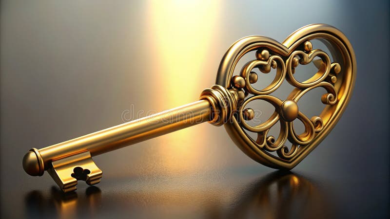 A Golden HeartShaped Key Exquisite Minimalist Design for Luxury Access and Symbolic Representation stock illustration