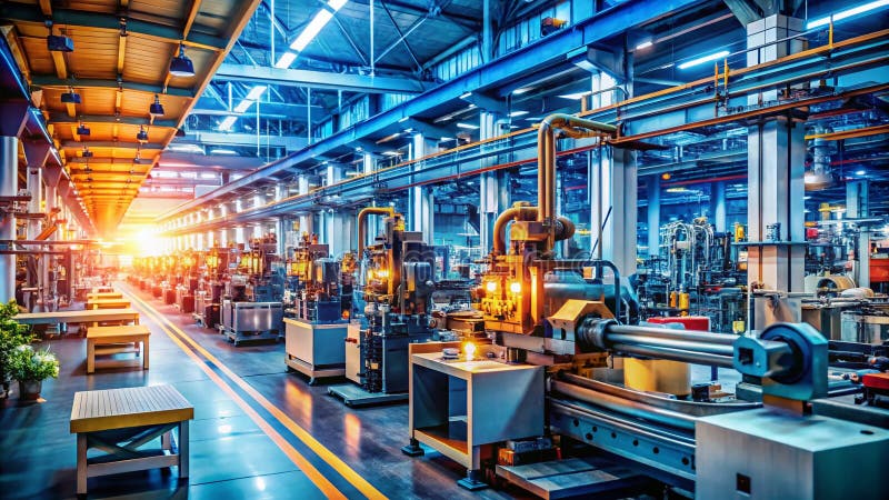 Advanced Factory Machinery and Components A Precision Engineering Masterpiece Captured in Stunning Bokeh vector illustration