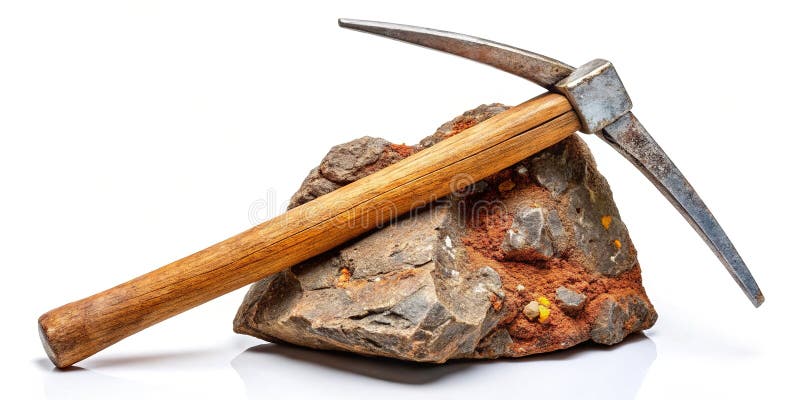 ProfessionalGrade Pickaxe for Gray Stone Ore Extraction A Detailed CloseUp of a Rusty Chisel with Wooden Handle Ready vector illustration