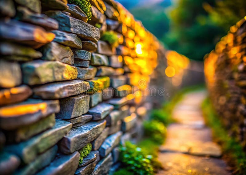 Intriguing Miniature Stone Wall TiltShift Effect Creates Rustic Isolated Background for Design Projects stock illustration