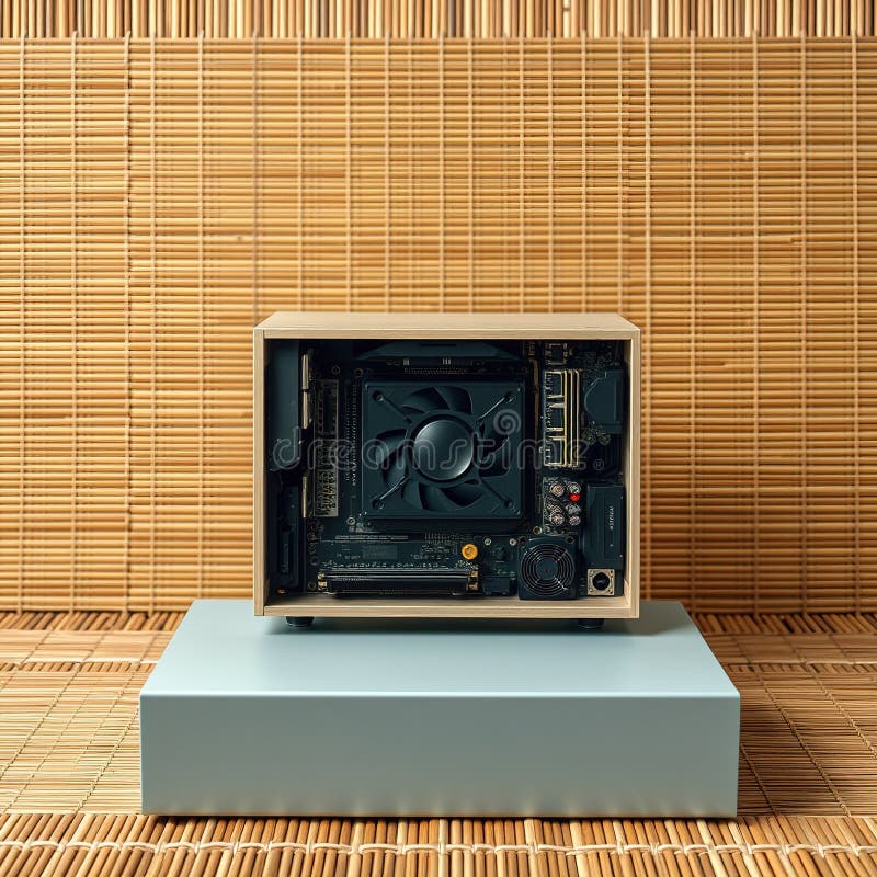 Minimalist Tech Component Box Dynamic Droplet Burst on Bamboo Mat A Stunning Visual for Computer Hardware Electronics vector illustration