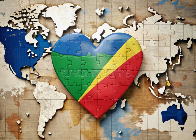 A Culinary Celebration of Global Unity Russian and Seychelles Flags Intertwined in a HeartShaped Puzzle on a World royalty free illustration