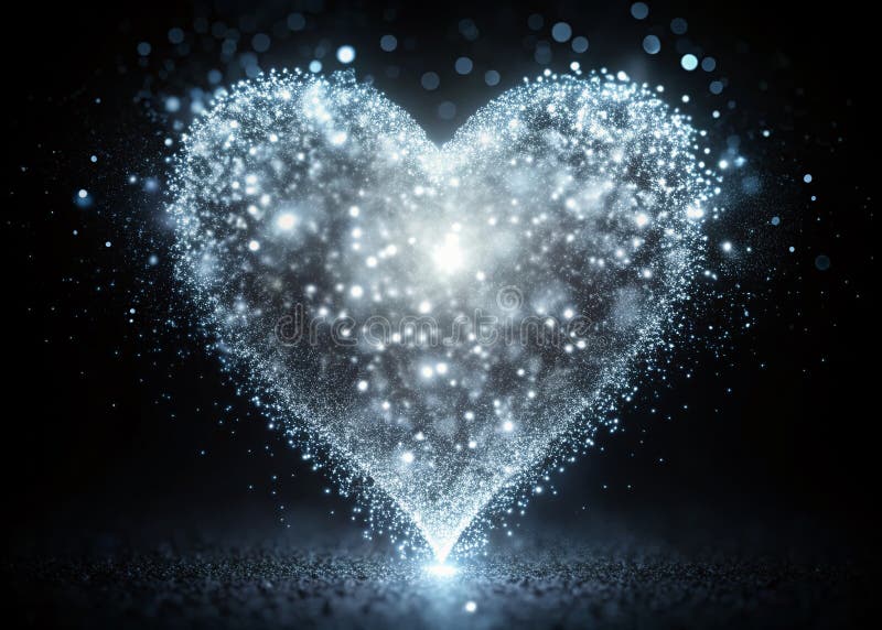 A Sparkling White Heart Against a Dark Background A Mesmerizing Display of Light and Particle Effects royalty free illustration