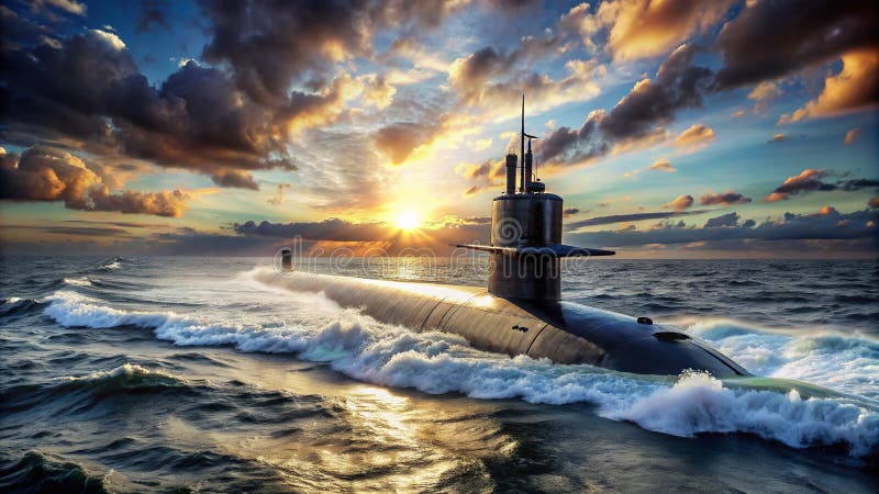 A Silent Hunter Exploring the Futuristic Capabilities of a Nuclear Submarine in the Deep Ocean Depths vector illustration