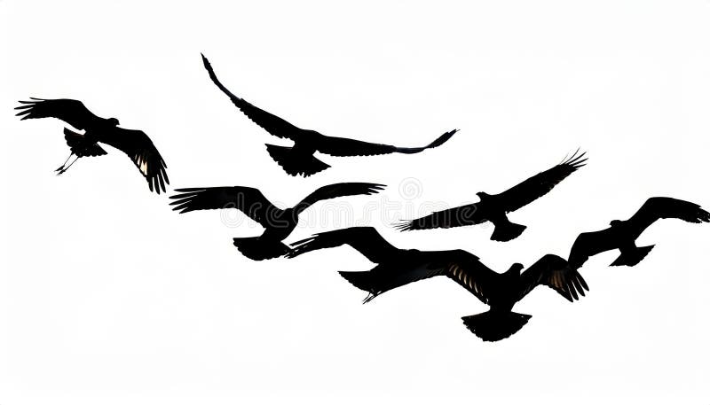 Majestic Murmuration Striking Black Silhouette of a Flock of Birds Lit by the Sunset Glow, Against a Transparent Background vector illustration
