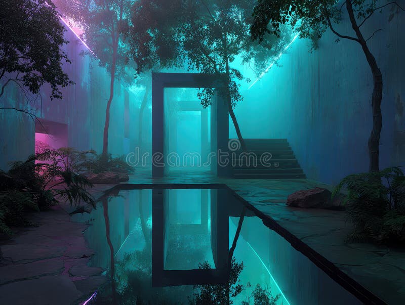A captivating image shows a mysterious, luminescent pink path leading to an unknown cave entrance The scene is bathed in natural and artificial lighting, creating an otherworldly ambia AI-Generated. Captivating path stock images, royalty-free photos and pictures