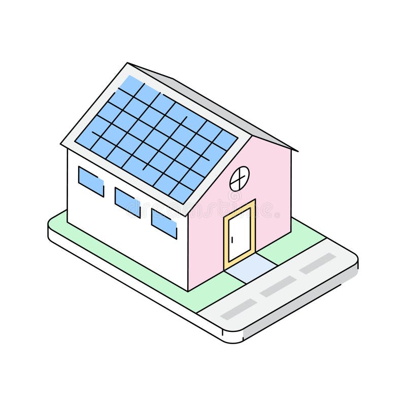 A captivating isometric icon representing solar-powered home vector illustration