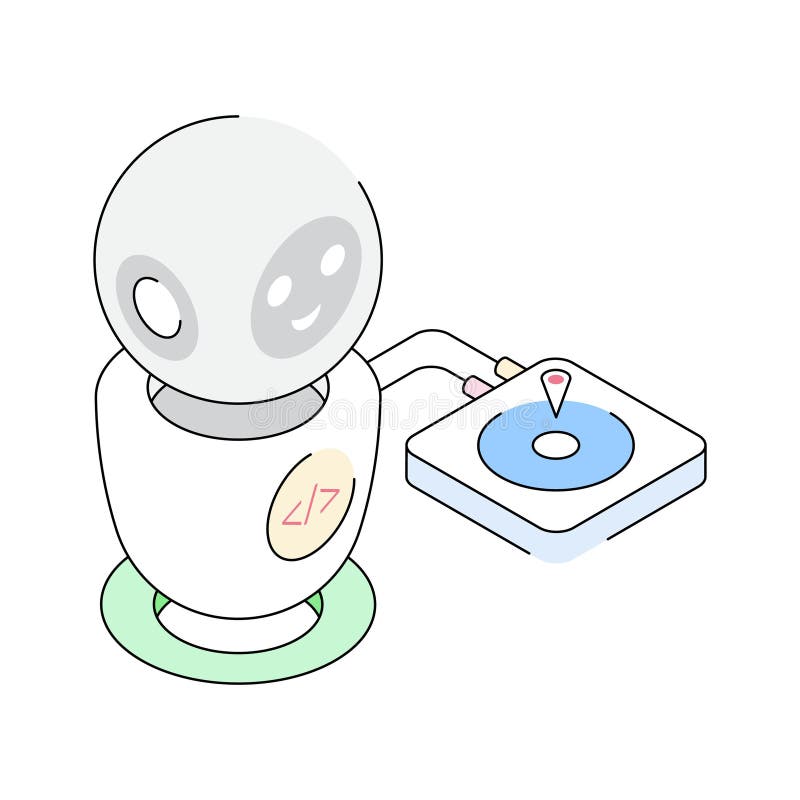 A captivating isometric outline icon of bot coding station vector illustration