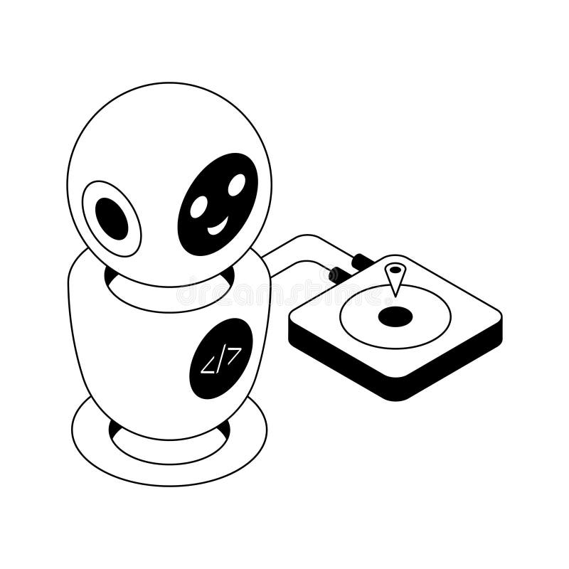 A captivating isometric outline icon of bot coding station vector illustration