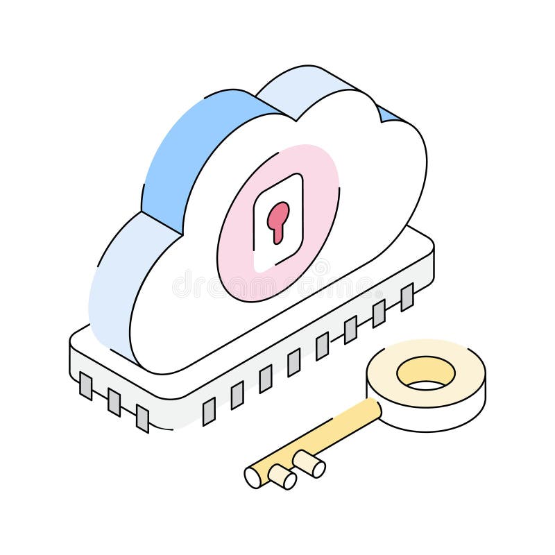 A captivating isometric outline icon showing secure cloud access.