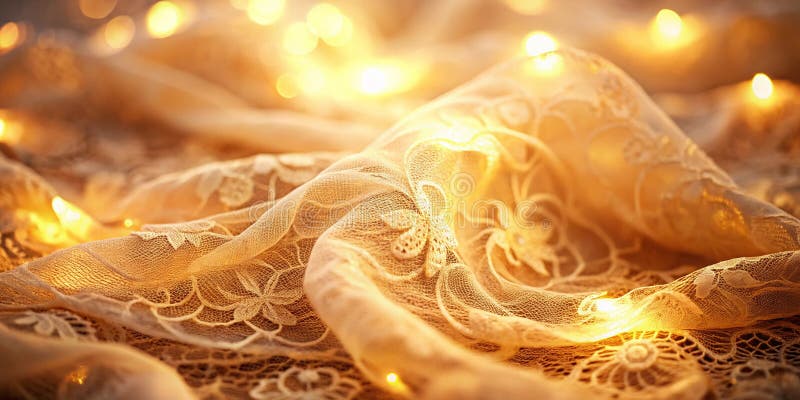 Captivating Long Exposure of Luxurious Lace Fabric Draped in Delicate Soft Light Unveiling Intricate Details and a vector illustration