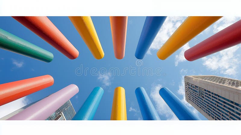 Colorful cylindrical posts in urban setting vector illustration