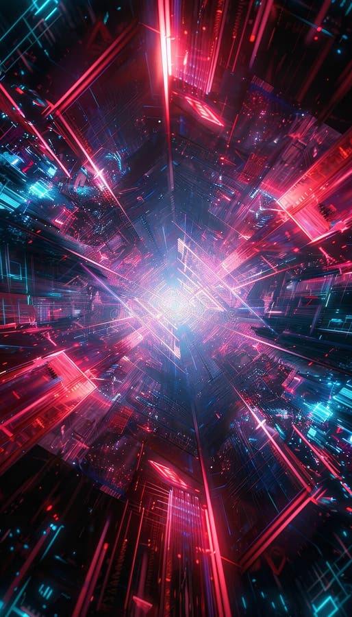 Captivating neon geometric structures in a dynamic abstract cyberspace environment royalty free illustration