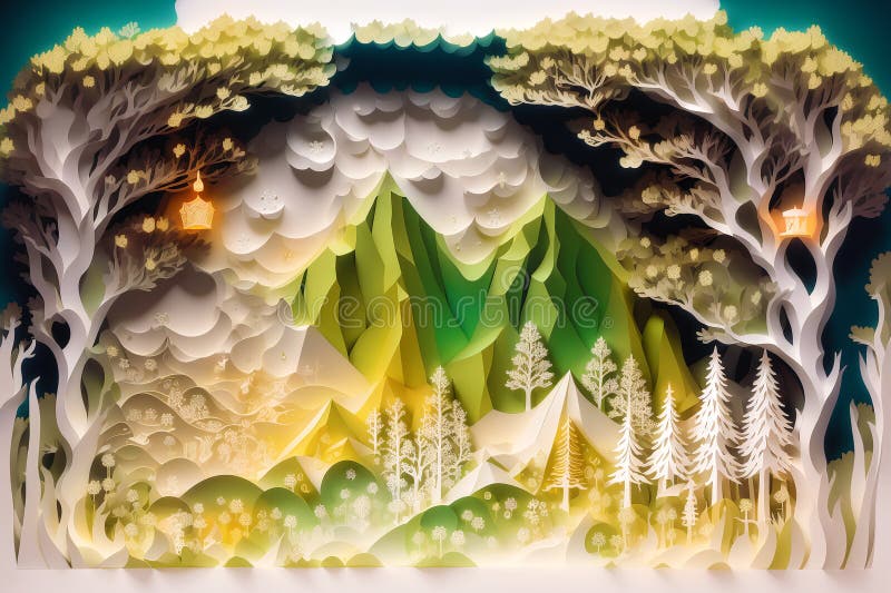 A Captivating Papercut Mountains and River Landscape a Beautiful A Captivating Papercut Mountains and River Landscape a Beautiful