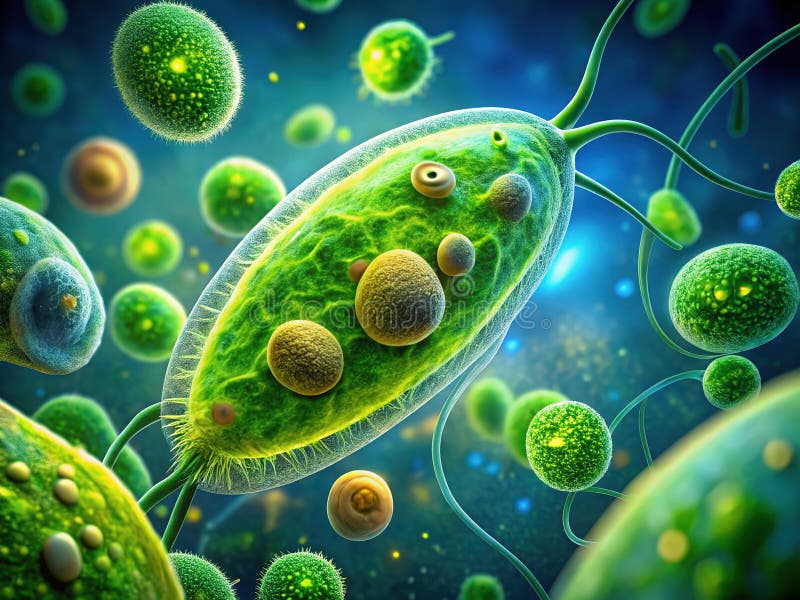 Detailed Microscopic View of Euglena Green Algae A Closeup Exploration of a Singlecelled Eukaryotic Organism vector illustration