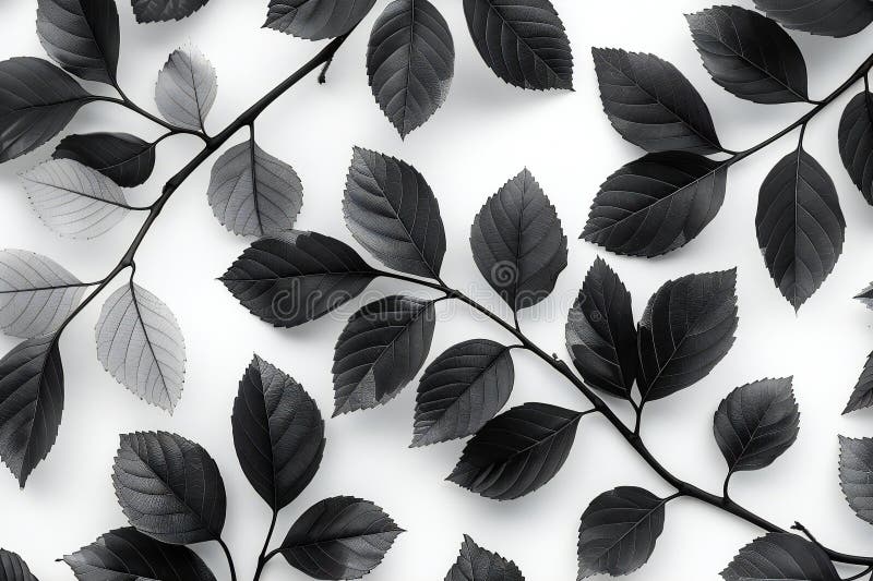 Captivating seamless black and white pattern with leaves on an white background vector illustration.