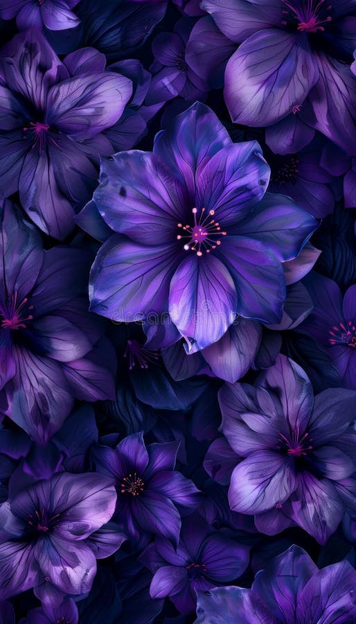 Captivating seamless design featuring enchanting neon purple flowers for a magical visual experience vector illustration