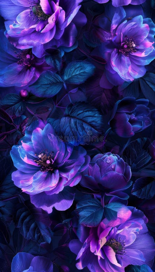 Captivating seamless pattern of magical neon purple flowers for stunning visual appeal vector illustration