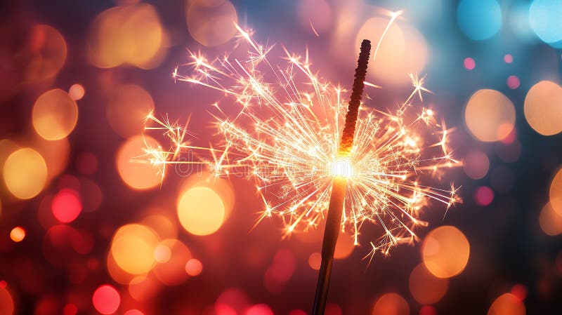 Captivating sparkler emitting shimmering light against bokeh background of festivities vector illustration