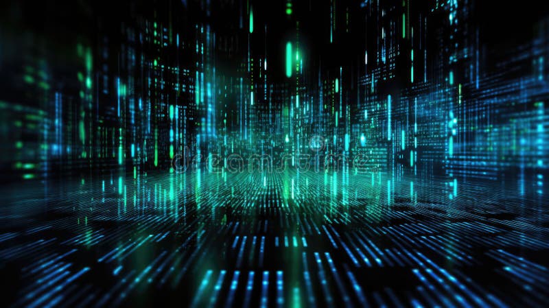 Futuristic binary code abstract, a tech symphony in the digital realm. This captivating stock photo showcases an abstract representation of technology, featuring a mesmerizing binary code background. It evokes the sensation of a digital symphony, making it ideal for tech-related concepts, innovation, and futuristic themes.