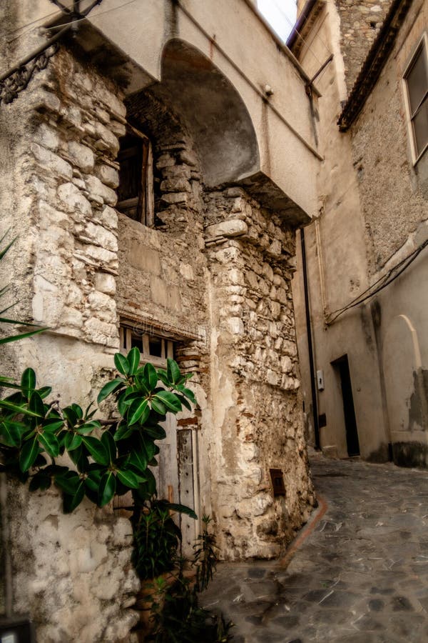 Captivating Photo of a Typical Italian Street Going Upwarts in Rocca Imperiale royalty free stock photos
