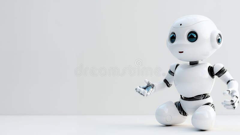 Friendly white robot studio shot vector illustration