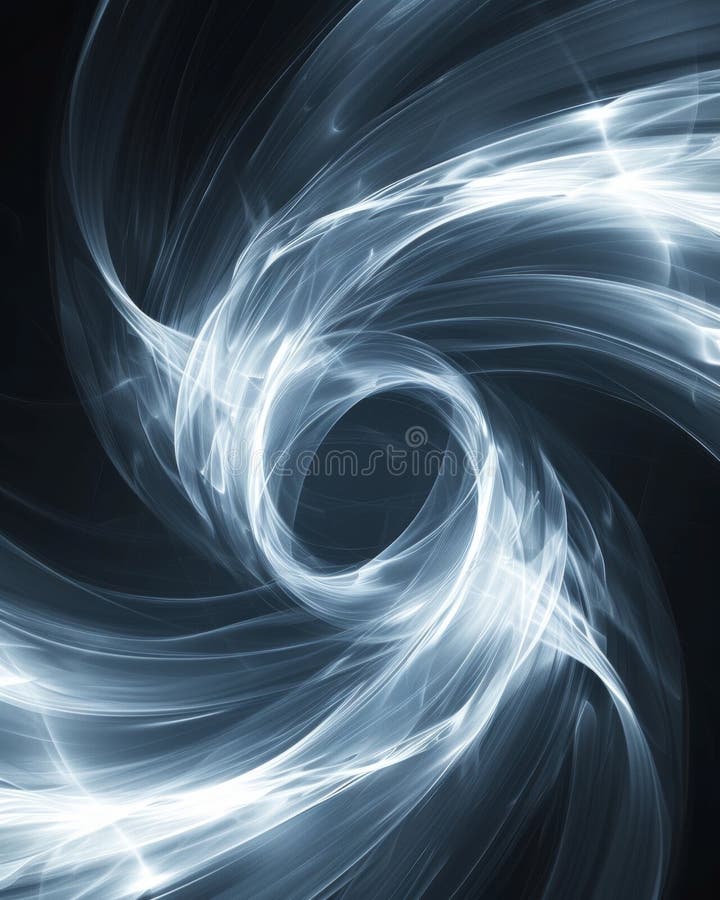 Captivating swirl of luminous light creating an ethereal vortex effect in dark background stock photography