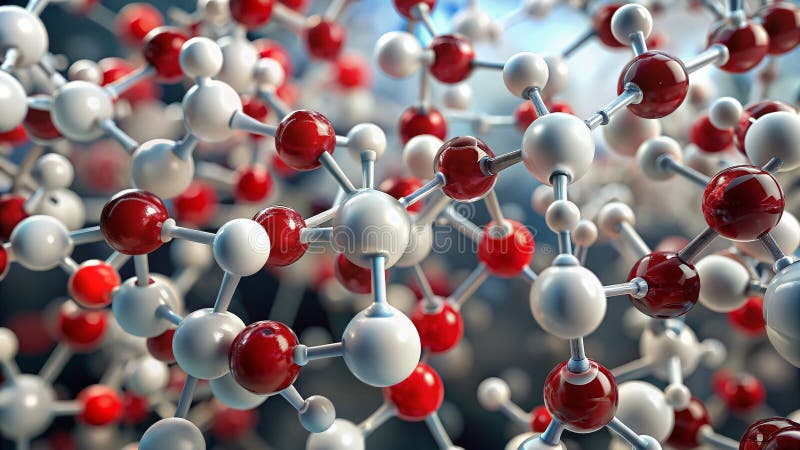 A Captivating TiltShift Macro of Isolated White and Red Molecular Structures Unveiling Intricate Details in a Miniature stock illustration