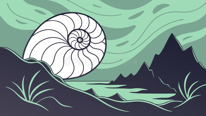 Nautilus Shell on Forest Floor, Natural Discovery, vector design Generative AI stock illustration