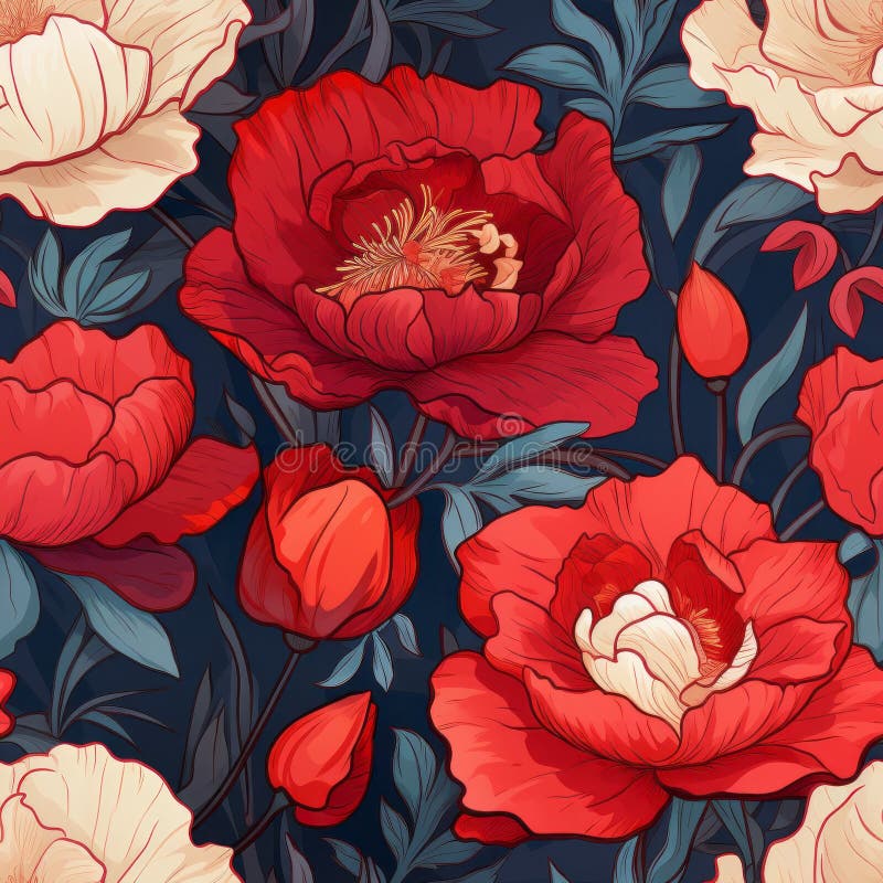 Captivating and vibrant floral seamless pattern with an array of stunning and eye catching colors stock illustration