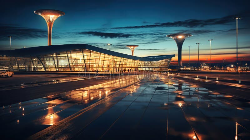 A Captivating View of the Airport at Night royalty free illustration