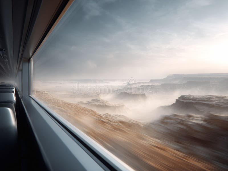 A captivating view of canyons through a train window. Evokes adventure, travel, and exploration. Excellent for tourism stock illustration
