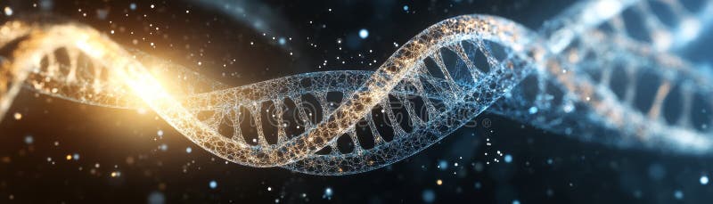 A captivating view of DNA strands glowing in a dark background, symbolizing genetics, science, and biotechnology advancements vector illustration