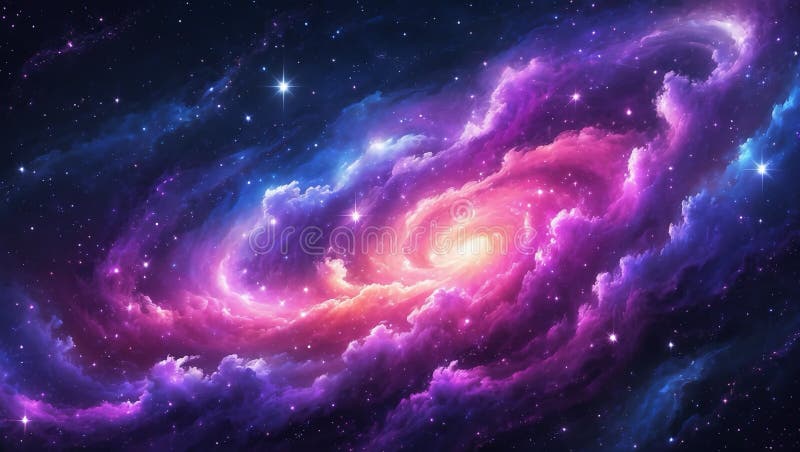Dynamic Space Galaxy with Vibrant Swirling Colors and Shimmering Stars vector illustration