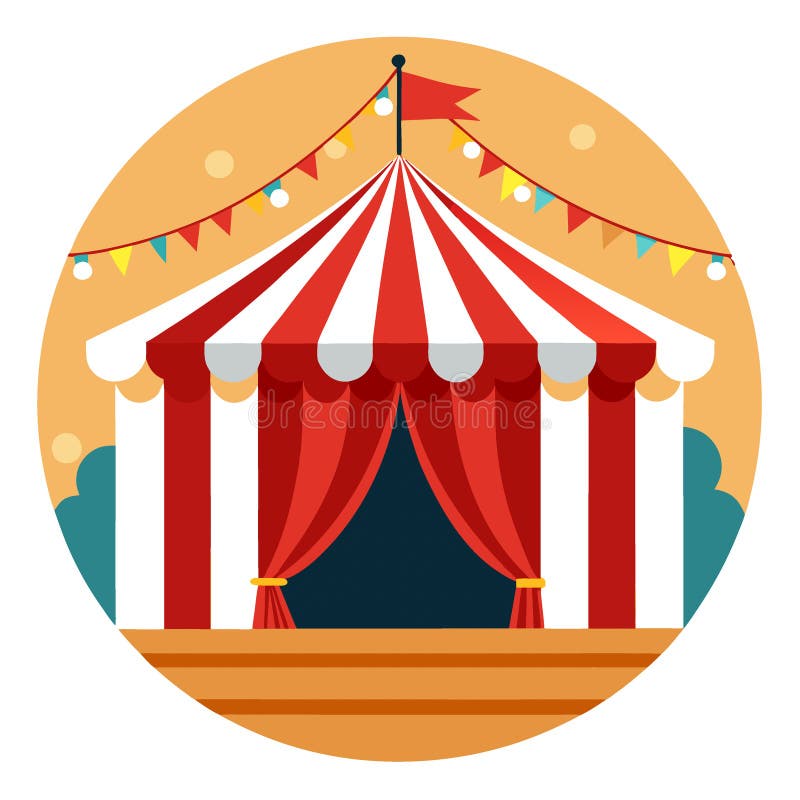 Captivating view inside a classic circus tent adorned with lit garlands. creating a magical atmosphere stock illustration